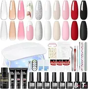 32PCS Gel Nail Polish Kit with Nail Lamp 3 Pcs Poly Nail Gel Starter Set Glitter Clear Black Red Summer Colors Base Top Coat Manicure Tools Nail Art Stickers for Nail Design