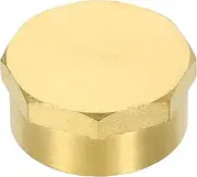 uxcell 1Pcs Brass Hex Head Plug Compression Cap Fitting Stop Valve Cap,1-1/4" Hex Thread Pipe Fitting Flare Cap Tubing Ends Sealing Cap with Gasket for Air Conditioner, Water, Gold