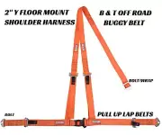 SEAT BELT 3 POINT PULL UP LAP BELTS B & T Y HARNESS BOLT IN HARNESS ORANGE
