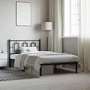 Bed Furniture Metal Bed Frame Without Mattress with Headboard Black 107x203 cm King Single