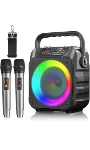 Karaoke Machine, Portable Bluetooth Speaker with 2 Wireless Microphones for Adul