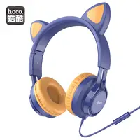 在飛比找PChome24h購物優惠-hoco. W36 貓耳朵帶麥頭戴式耳機 午夜藍