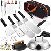 DaybreakAura Griddle Accessories Kit - 29 PCS for Blackstone and Camp Chef. Includes Metal Spatula Set, Burger Press, Melting Dome, Scraper, Tongs, Carry Bag for Outdoor BBQ