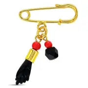 Simulated Azabache Figa Hand Evil Eye Protection Charm Brooch Pin for Babies