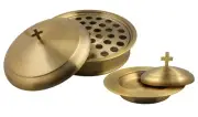 1 Communion Tray & 1 Bread Plate, with Covers | Stainless Steel - Matte Gold