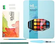 Watercolor Paint Kits For Beginners | 48 Colors Watercolor Paints Set,Travel Design Palette, Crafts Painting Supplies, Portable Art Kit For Artists, Amateur Hobbyists