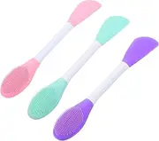 OFFIGAM 3Pcs Silicone Facial Cleansing Brush Double Head Manual Face Cleaner for Gentle Skin Care Portable Mint Green Pink Purple for Daily Use and Skin Friendly Cleansing