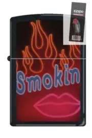 Zippo 2061 smokin neon black RARE & DISCONTINUED Lighter + FLINT PACK