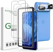[amFilm] 3+1 Pack for Google Pixel 8A Screen Protector Tempered Glass, Ultrasonic Fingerprint Compatible, with Easy Installation Frame, Anti Scratch, Bubble Free, Case Friendly
