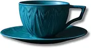 Ceramic 8.5oz with saucer Tea Cup,Unique flower blossom design. British tea cup, Microwave and Dishwasher Safe,Great for Herbal/Mint tea, espresso, Tea party, birthday gift (Blue)
