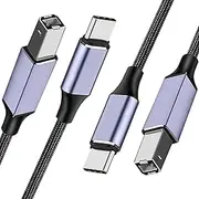 Tunghey 2Pack 0.5M Nylon Braided USB C Printer Cable, USB B to USB C, High Speed, Compatible with Printer, Scanner, Fax, MIDI Keyboard, Audio Recording