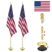 2 Pack 8FT Sectional Indoor Flagpole Kit Gold Ball Base 3x5Ft US Flag Golden