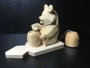Hand-Carved Wooden Moving Toy A Bear Is Eating Honey
