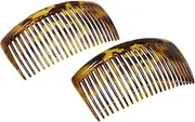 Parcelona French Glossy 23 Teeth Large 4 1/4" Celluloid Acetate Set of 2 No Slip Grip Side Hair Combs for Women, Made in France (Savana)