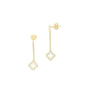 9kt Yellow Gold Silver Infused 4 Leaf Clover Drop Earrings