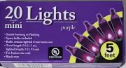 20 Count Mini Purple Lights Steady Burn or Flashing Halloween Party 5ft Length