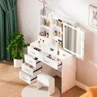 Dressing Table Vanity Set Makeup LED Mirror & Stool Desk 6 Drawers Dresser