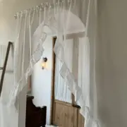 White Short Door Curtain Flower Bedroom Kitchen Window Curtain Valance Modern