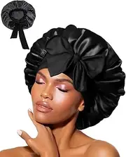 BPTRKOM 1 Piece Premium Satin Sleep Cap with Wide Elastic Band - Silk Soft Hair Protection Cap for Men & Women - Ideal for Curly & Straight Hair - Day & Night Protection (Color : Black)