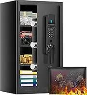 6.0 Cub Home Safe, Large Safes for Home Use with Fire and Water proof Bag, Electronic Keypad & Smart Alarm and 3 Removable Shelves, Fire proof Safe Box for Home Documents Jewelry, Medicines