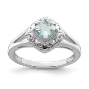 Sterling Silver Rhodium Aquamarine Square Ring