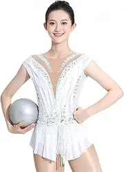 [Zagitova] Girl's Sleeveless Rhythmic Gymnastics Leotard for Competition, Women's Handmade Gymnastics Wear