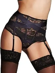 [Yummy Bee] Suspender Belt Set - High Waisted Lace Black Garter Belt Set - Plus Size Suspenders 8-22