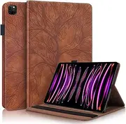 CXTcase iPad Pro 12.9 Inch 2022/2021/2020 Case Embossed Tree PU Leather Case Wallet Flip Cover Stand Function Tablet Case for iPad Pro 12.9" 6th/5th/4th Generation - Brown