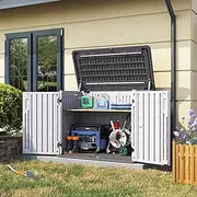 [Aoxun] White Outdoor Storage Cabinet 35 Cu.Ft Waterproof Horizontal Storage Shed for Garbage Bin, Generator, and Lawn Mower
