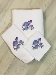 Personalised Towel Baby Newborn Gift Elephant White Towel Set