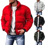 Men's Winter Coat Winter Jacket Puffer Jacket Cardigan Pocket Zipper Pocket Going out Casual Daily Hiking Windproof Warm Winter Pure Color Black Red Light Grey