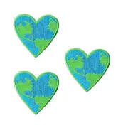 Blue-Green Earth Heart Ecology (3-Pack) Iron On Patch