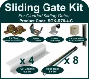 Complete Sliding Gate Hardware Kit for 4m Cladded Gate 78mm recess mount wheels