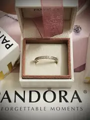 Authentic Pandora 14k Gold & Pink Enamel “RADIANT HEARTS” Ring 150186CZ Size 9