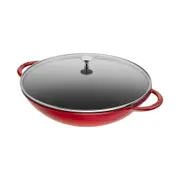 Staub 32cm/5.7L Stainless Steel Wok Kitchen Cooking/Frying Pan w/ Glass Lid Red