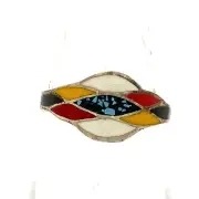 Vintage Sterling Silver Signed Mexico Colorful Enamel Rare Design Ring sz 6 1/4
