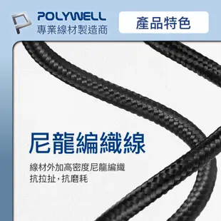 POLYWELL USB Type-C 100W 公對公快充線 充電線 編織線 可充筆電 安卓 平板 寶利威爾 台灣現貨