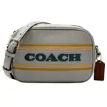 COACH 字母LOGO素面牛皮斜背小相機包(霧灰藍)