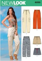 NEW LOOK SEWING PATTERN 6055 MISSES 8-16 PULL-ON CARGO, CASUAL PANTS & SHORTS