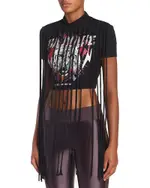 Versace Jeans Couture Embellished Printed Fringe Tee