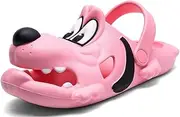 [ANYUETE] Kids Clogs Boys Girls Cute Cartoon Dog Sandals Slip-On Slippers Slides Shoes(Toddler/Little Kid/Big Kid), Pink, 1 Big Kid
