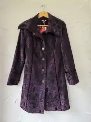 Joe Browns Size 10 New Purple Jacquard Coat Velvet Trim Button Detail