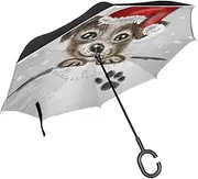 Double Layer Inverted Umbrella Cars Reverse Umbrella Puppy Santa Hat Dog Windproof UV Proof Travel Outdoor Umbrella