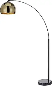 [Teamson Home] Arquer 170cm Arc Floor Lamp for Living Rooms, Home Offices, Dining Rooms, Bedrooms with Faux Black Marble Base and Gold Bell Shade