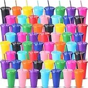 Potchen 72 Pcs Glitter Reusable Tumbler with Straws and Lids,Plastic Cup with Lids and Straws Bulk,Water Bottle Iced Coffee Cold Drink Travel Mug,Colorful Cups for Party Birthdays (710 Ml/ 24 Oz)