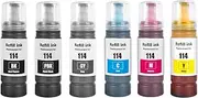 Go Inks 1 Set of 6 Ink Bottles 70ml to Replace Epson 114 Compatible/Non-OEM for EcoTank Printers