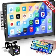 1G+32G Android Radio 10.1 Inch Double Din Car Stereo with GPS Navigation Touch Screen Car Radios with Backup Camera, Support WiFi Bluetooth FM, Mirror Link+Dual USB