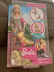 NEW Barbie Strollin' Pups Playset Taffy Dog Really Walks & Pup's Head Bobbles