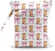 [Sldpngo] Waterproof Cloth Diaper Wet Dry Bag Reusable Travel Beach Pool Daycare Soiled Toddler Items Yoga Gym Bag for Swimsuits Wet Clothes Bags - Western Boots Bow Pattern