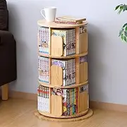 Yamazen TKCR-3(NA) Bookshelf, Rotating Bookshelf, 3-Tier, Round, Comic Rack, 360° Rotation, Large Capacity, Natural Wood, Cartoon, Rack, Shelf, Diameter 16.5 x Height 26.4 inches (42 cm) x Height 26.4